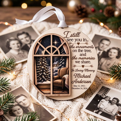 Personalized Christmas Memorial Window Wooden Ornament, In Loving Memory Ornament, Remembrance Christmas Gift, Memorial Keepsake