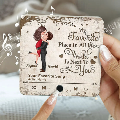 Favorite Place In The World Couple Hugging Kissing Personalized Music Fridge Magnet, Gift For Him, For Her, For Valentine's Day