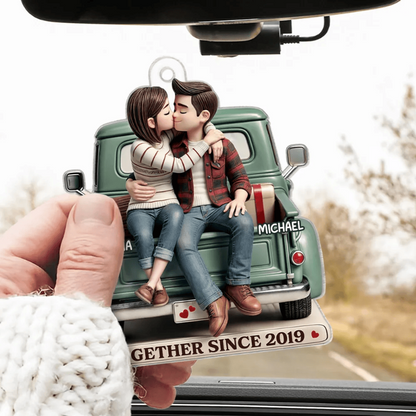 Couple On Truck Personalized Acrylic Car Hanger Ornament, Heartfelt Gift For Couple, For Him, For Her, Boyfriend, Girlfriend, Husband, Wife