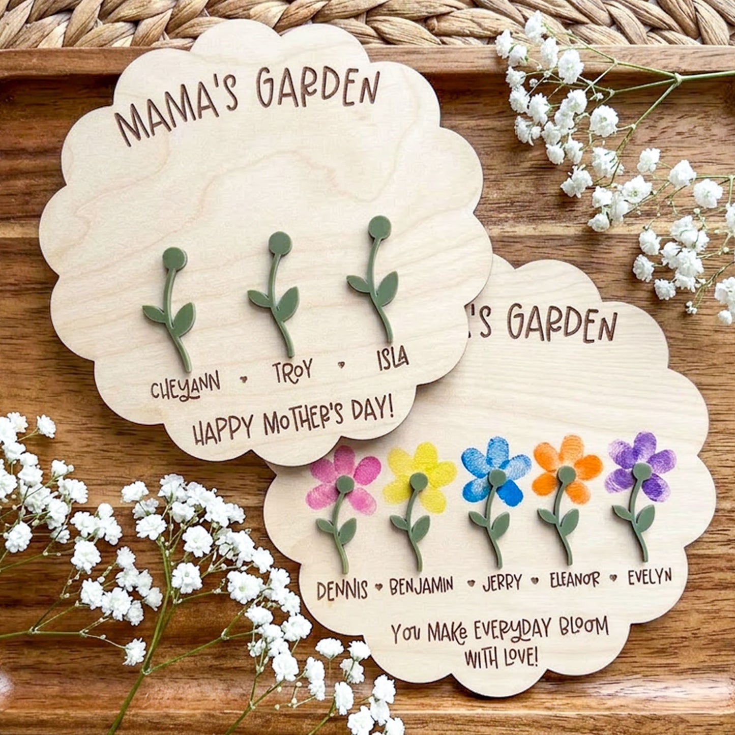Personalized DIY Mom Fingerprint Flower Sign, Custom Wooden Mama Garden Sign with Kids Names, Family Fingerprint Art Gift for Mom Grandma, Mother’s Day Keepsake Decor