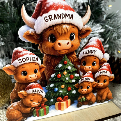 Grandma's Herd Cow Family Standing Wooden Plaque, Personalized Christmas Standing Wooden Plaque