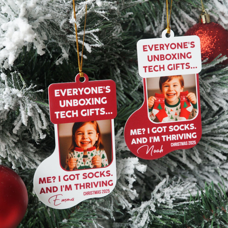Everyone's Unboxing Tech Gifts, Personalized Photo EveryoneTech Gift I Got Sock Ornament For Kid