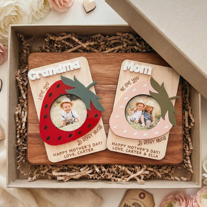 Personalized Strawberry Fridge Photo Magnet, Mother's Day Photo Gift