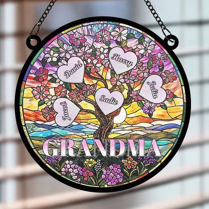 Personalized Love Grows From Mom Heart Tree Window Hanging Suncatcher, Heartfelt Mother's Day Gift For Mom and Grandma