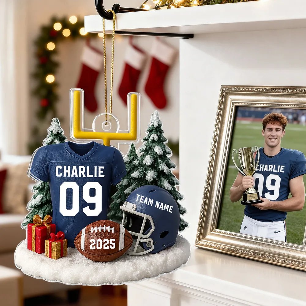 Proud American Football Player Uniform - Personalized Acrylic Ornament - Gift For Football Lovers