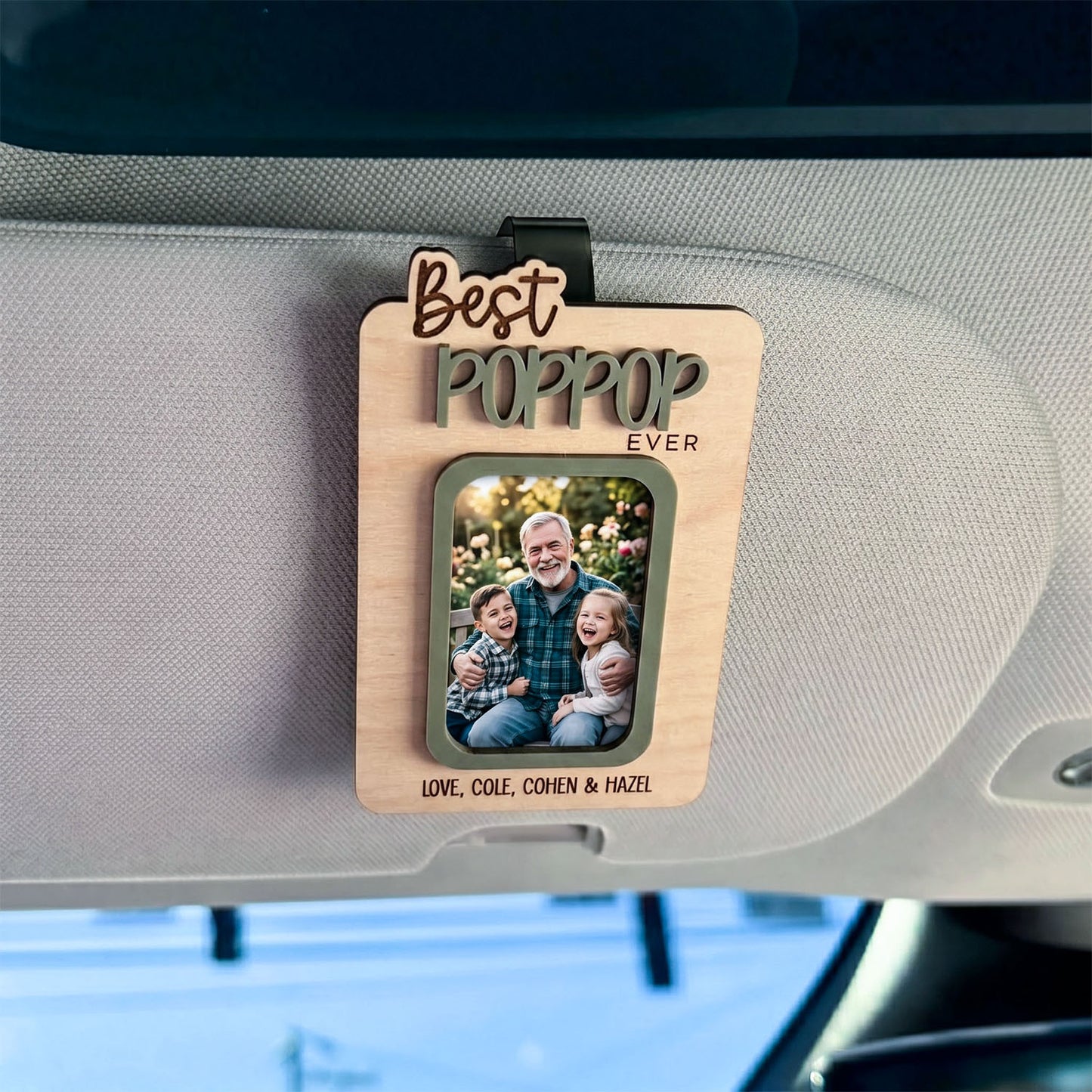 Personalized Best Dad Photo Holder Car Visor Clip, Custom Wooden Picture Holder For Dad Grandpa, Auto Sun Visor Photo Display, Father’s Day Gift, Family Photo Keepsake