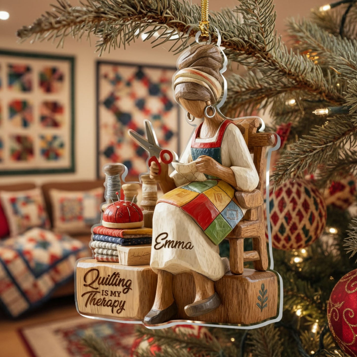 Personalized Quilting Is My Therapy Acrylic Ornament, Christmas Tree Decorations