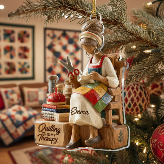 Personalized Quilting Is My Therapy Acrylic Ornament, Christmas Tree Decorations
