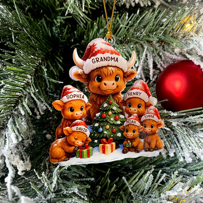 Personalized Christmas Grandma Cow Family On Truck Acrylic Ornament, Christmas Ornament Gift