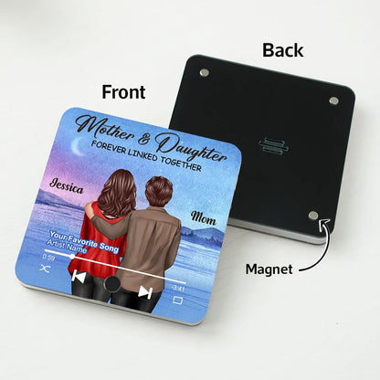 Beautiful Landscape Mother & Daughter Forever Linked Together Personalized Music Fridge Magnet, Heartfelt Gift For Mom