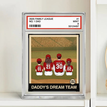 Retro Baseball No. 1 Dad Man & Kids Sitting Trading Card Style Personalized Acrylic Block Plaque