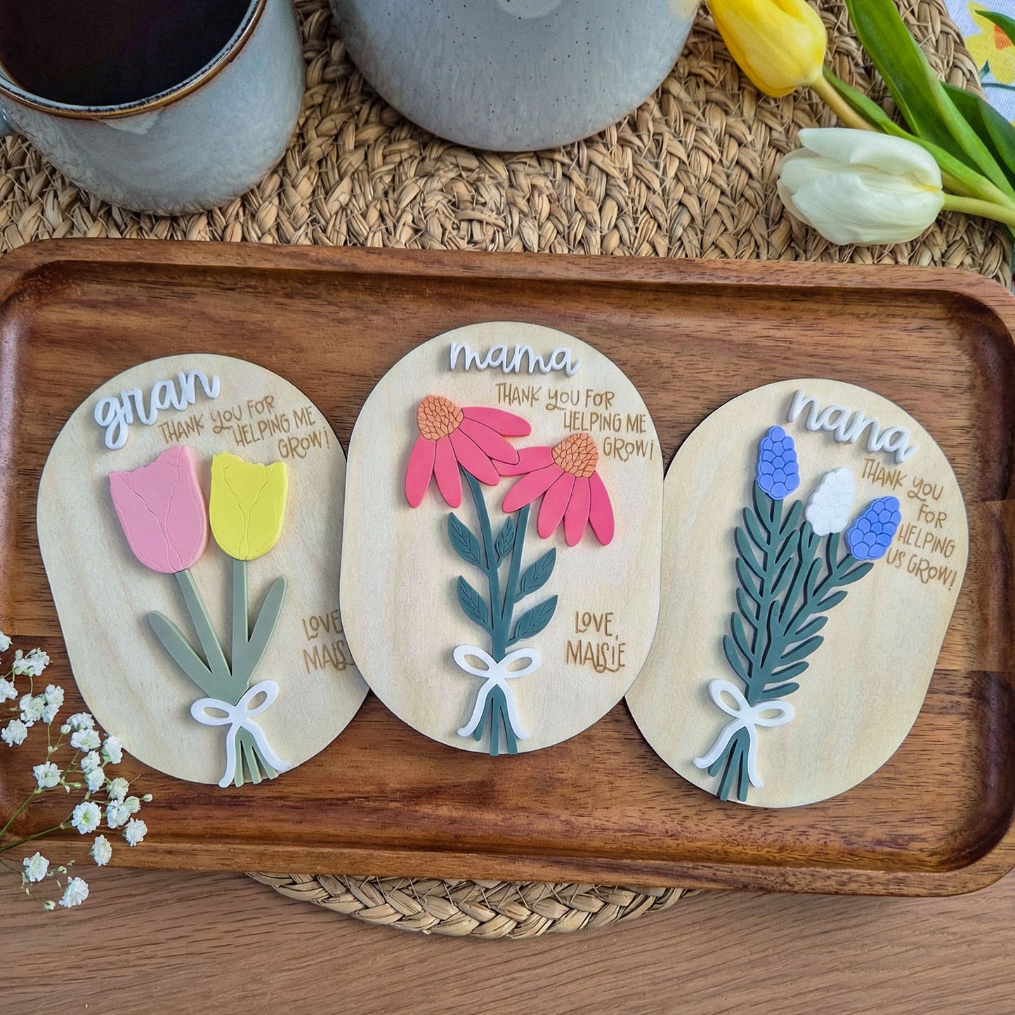 Personalized Quote Floral Wooden Magnet Sign, Thank You For Helping Me Grow Gift, Personalized Mother’s Day Refrigerator Decor