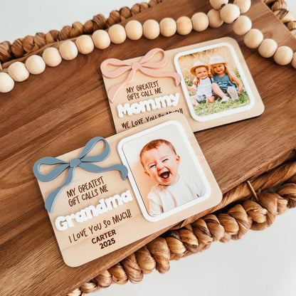 Personalized Kids Bow Photo Fridge Magnet, Mother's Day Fridge Photo Magnet Gift For Grandma And Mom