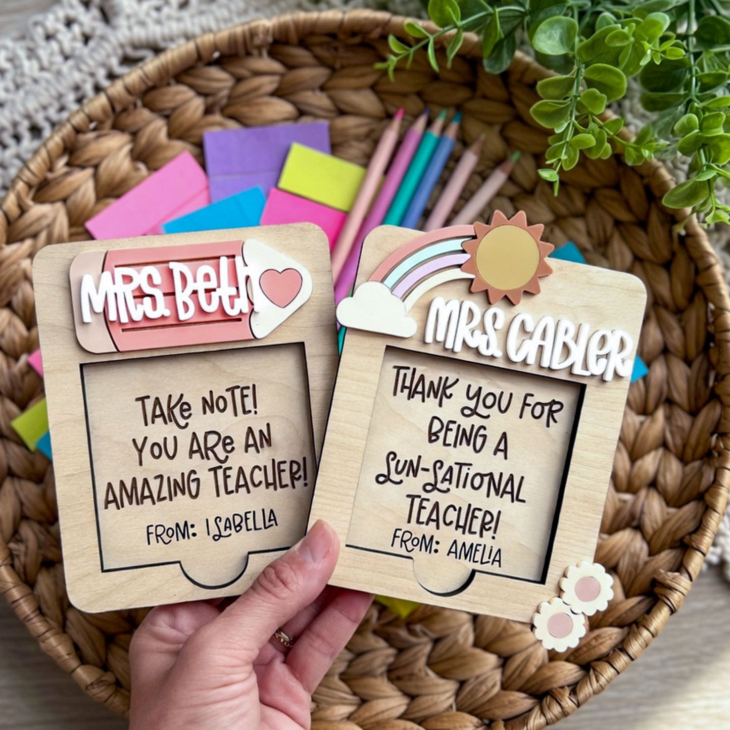 Personalized Sticky Note Holder for Teacher Appreciation Gift, End Of School Year Gift, Christmas Gift For Teacher