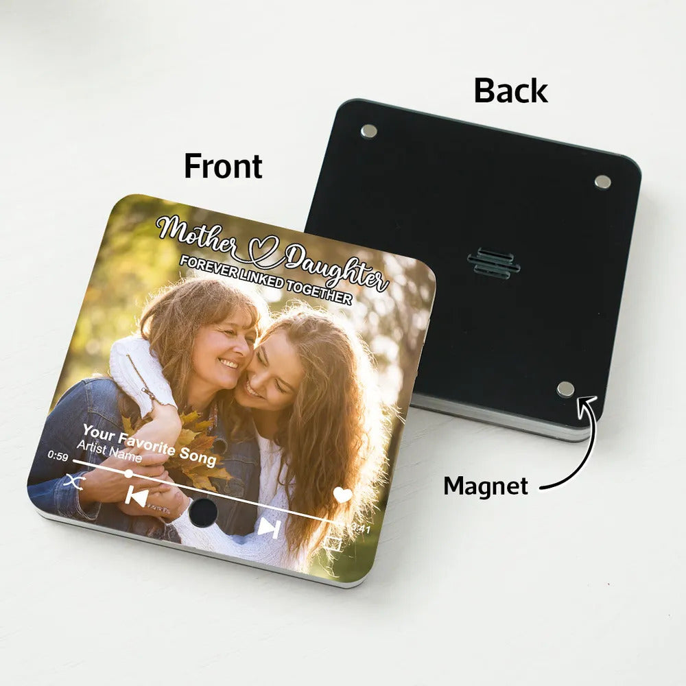 Mother & Daughters Sons Forever Linked Together Upload Photo Personalized Music Fridge Magnet, Heartfelt Gift For Mom