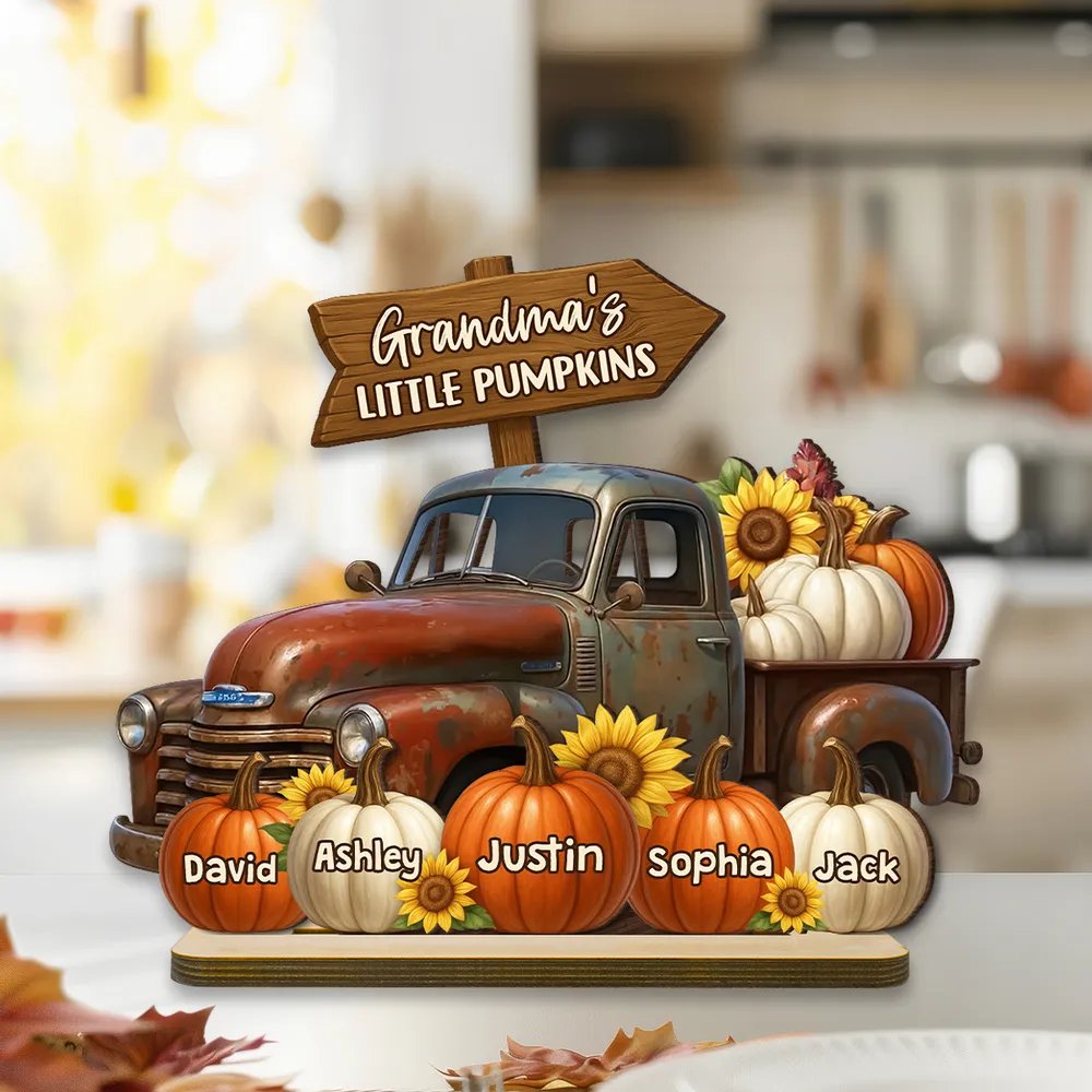 Grandma's Little Pumpkin Fall Truck Personalized Standing Wooden Plaque, Fall Decor for Grandma