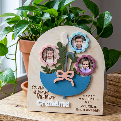 Personalized Mother's Day Photo Umbrella Sign, Kids Photo Flower Bouquet Plaque, Personalized Gift for Mom or Grandma from Kids