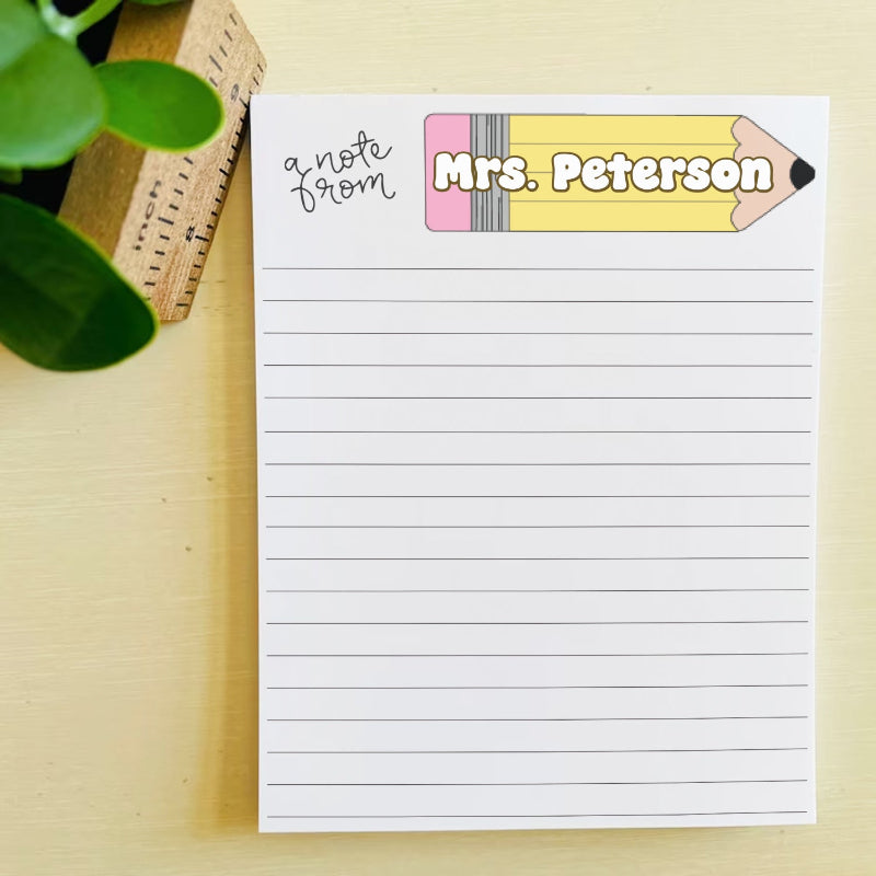 Personalized Name Teacher Pencil Notepad, Appreciation Gift For Teacher