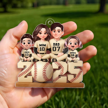 Baseball Family Sitting 2025 Personalized Acrylic Ornament, Christmas Gift for Husband, Wife, Kids