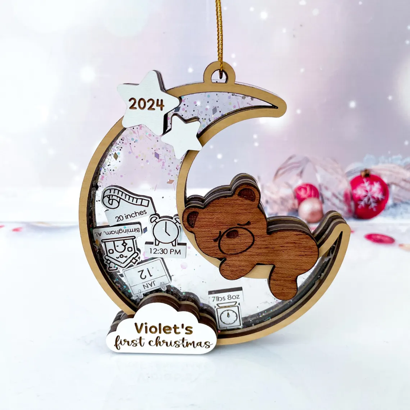 Personalized Teddy Bear Baby First Christmas Shaker Ornament, Holiday Decoration For New Parents