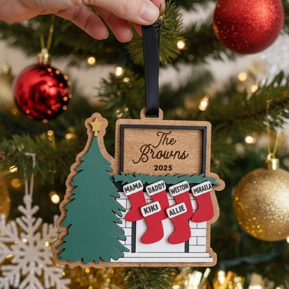 Personalized Family Name Stocking Fireplace Ornament, Gifts For Mom, Dad, Brother, Sister, Kids