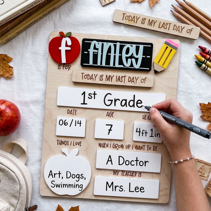 Personalized Interchangeable Apple Alphabet Back To School Board, First And Last Day Of School, Custom 3D Name Milestone Sign, Reusable Back To School Photo Prop