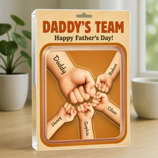 Daddy Team Fist Bump Custom Figure Personalized Acrylic Block Plaque, Father's Day gift