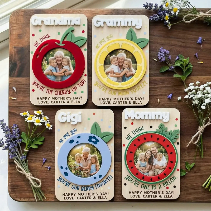 Personalized Fruit Photo Holder Fridge Magnet, Custom Love You Picture Clip for Mom & Grandma, Mother's Day Photo Gift