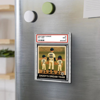 Baseball No. 1 Dad Man & Kids Trading Card Style Personalized Acrylic Fridge Magnet