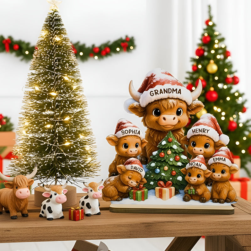 Grandma's Herd Cow Family Standing Wooden Plaque, Personalized Christmas Standing Wooden Plaque