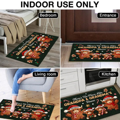3D Faux Crochet Effect Christmas Grandma Grandkids Highland Cow Together - Personalized Doormat