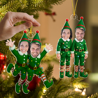 Personalized Funny Photo Face Elf Couple Acrylic Ornament, Christmas Tree Decoration, Gift For Couple