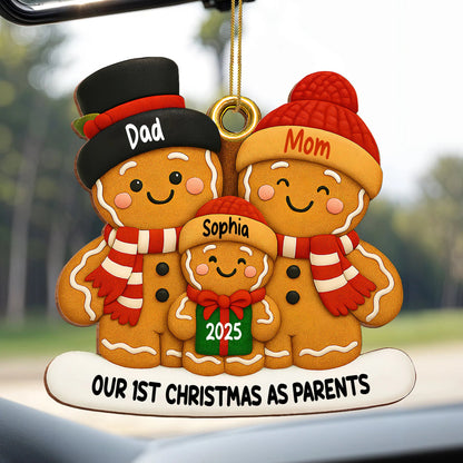 Our 1st Christmas As Parents Gingerbread Family, Personalized Wood Ornament, Gift For New Parents
