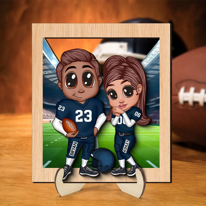 Personalized American Football Couple Y2K Style At Field  Wooden Plaque, Valentine's Day Gift for Couples, Gift For Football Fans, Super Bowl 2025