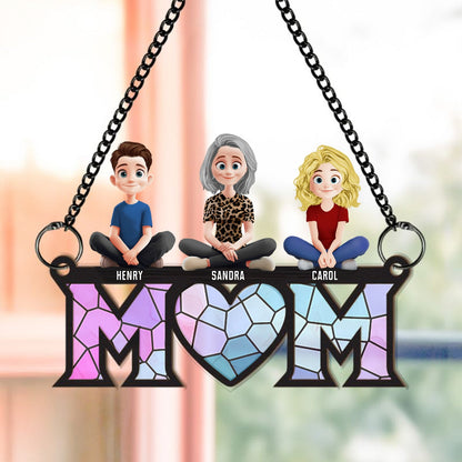 Personalized Mom’s Heart Is The Warmest Place Window Hanging Suncatcher, Heartwarming Mother's Day Gift For Mom, Grandma