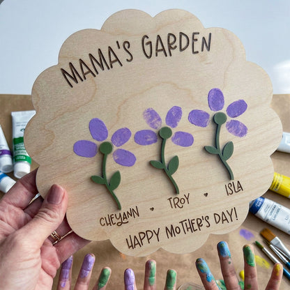 Personalized DIY Mom Fingerprint Flower Sign, Custom Wooden Mama Garden Sign with Kids Names, Family Fingerprint Art Gift for Mom Grandma, Mother’s Day Keepsake Decor