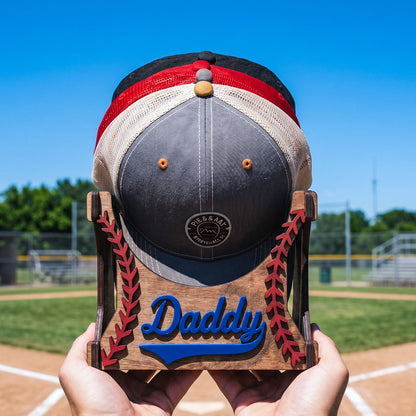 Personalized Baseball Cap Holder Box, Custom Wooden Hat Storage Box With Baseball Stitch Design, Rustic Sports Room Decor, Father’s Day Gift