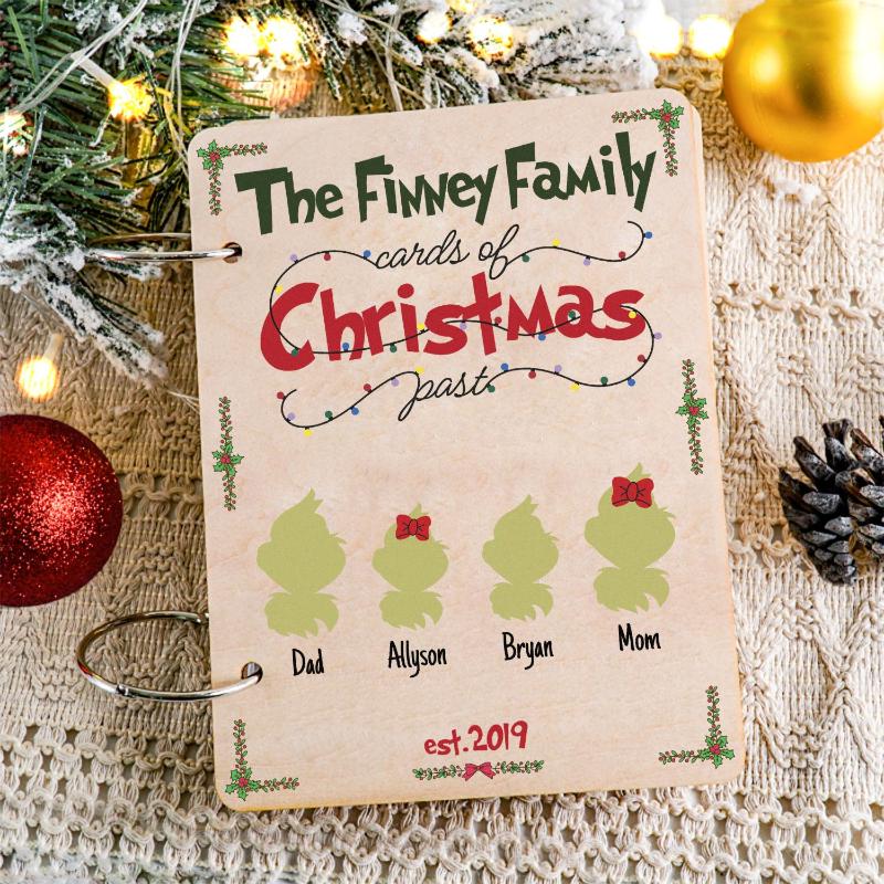 Personalized Grinch Family Card Keeper, Christmas Card Keepsake Holder