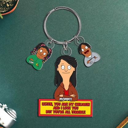 Personalized Hilarious Cartoon Mom and Kids Charm Keychain, Unique Mother’s Day Gift for Mom
