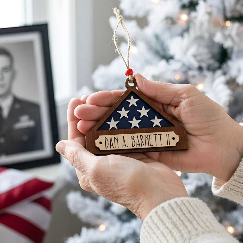 Personalized Memorial Military Flag Ornament with Names, Memorial Christmas Ornament