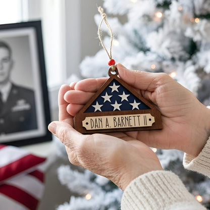 Personalized Memorial Military Flag Ornament with Names, Memorial Christmas Ornament