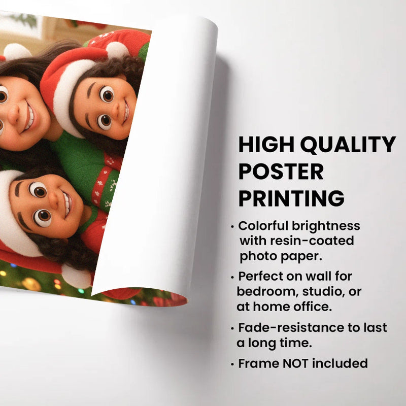 Custom Christmas Family Portrait from Photo Personalized Poster, Personalized Christmas Family Poster