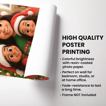Custom Christmas Family Portrait from Photo Personalized Poster, Personalized Christmas Family Poster