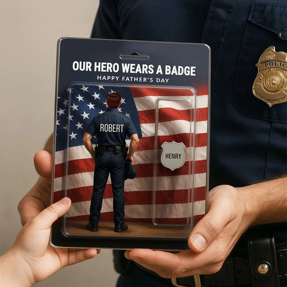 Custom Figure My Hero Wears A Badge With Kids' Names Personalized Acrylic Block Plaque, Perfect 2025 Father's Day Gift For Him, For Dad