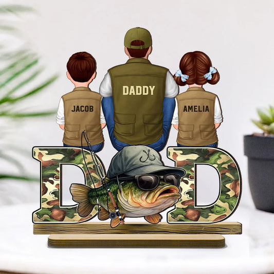 Fishing Dad And Kids Personalized Wooden Plaque, Father’s Day gift for Dad, for Husband