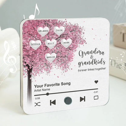 Grandma Grandkids Fill A Place In Your Heart Heart Tree Personalized Music Fridge Magnet, Heartfelt Mother's Day Gift For Mom For Grandma