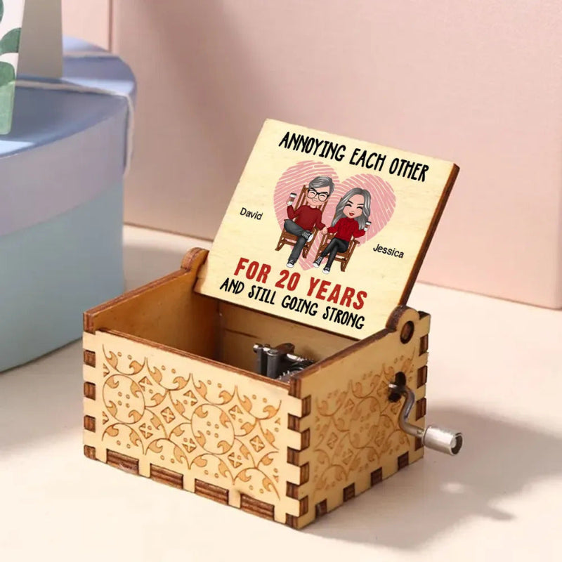 Old Couple Annoying Each Other Heart Finger Print Personalized Mechanical Music Box, Anniversary Valentine's Day Gift for him, Gift for her