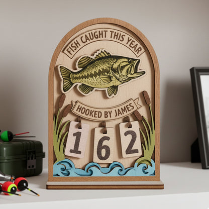 Personalized Fish Catch This Year Counter Mini Plaque With Flat Base, Fisher Gift, Gift For Him, For Husband, For Boy Friends