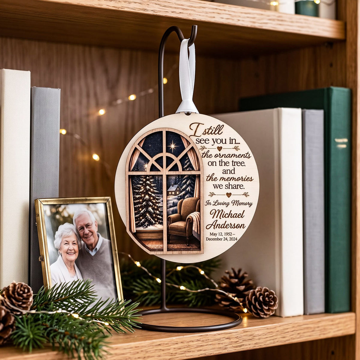 Personalized Christmas Memorial Window Wooden Ornament, In Loving Memory Ornament, Remembrance Christmas Gift, Memorial Keepsake