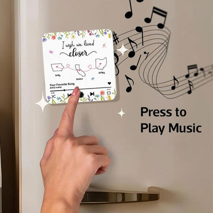 I Wish We Lived Closer Floral Personalized Custom Music Fridge Magnet, Mother Daughter, Best Friends, Siblings